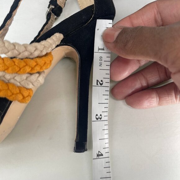 ZARA Leather Orange Black Beige Braided Stiletto Sandals Sz Us 5 Retro - Picture 11 of 13